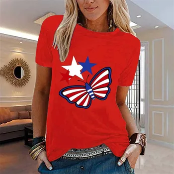 Женская повседневная футболка с принтом Бабочки в День независимости, рубашка с короткими рукавами, Свободный топ, рубашки для женщин, 2 Т