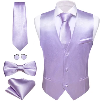 Роскошный комплект жилетов для мужчин, шелковый мерсеризованный фиолетовый однотонный жилет с галстуком-бабочкой, Свадебная деловая куртка без рукавов Barry Wang