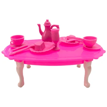 1 Комплект Кукольных Аксессуаров Игрушки Куклы Розовый Послеобеденный Чай Обеденный Стол С Едой И Чашкой Для Куклы Барби Мебель Детские Игрушки 006A3