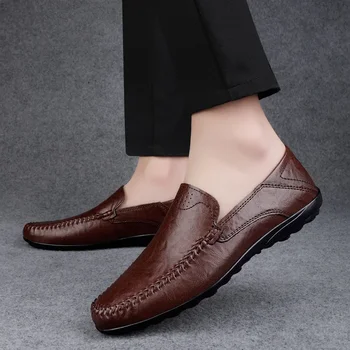 Модная мужская обувь 2023, мужская кожаная повседневная обувь без застежки, лидер продаж, высококачественная мужская повседневная обувь с круглым носком и мягкой подошвой