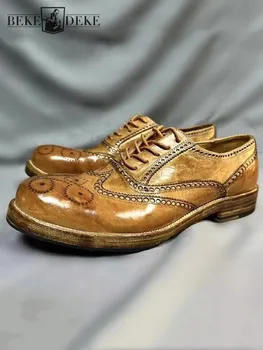 Винтажные дизайнерские мужские модельные туфли из натуральной конской кожи, деловые Официальные резные туфли с перфорацией типа 