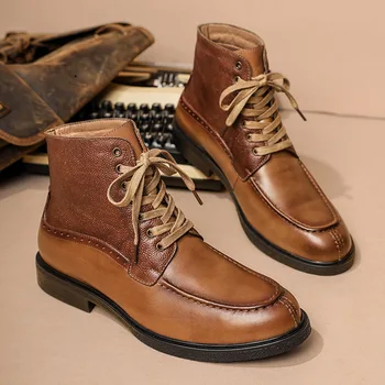 Классические кожаные ботинки, мужские ботинки с высоким берцем на шнуровке, мужские зимние ботинки из высококачественной кожи, мужская обувь