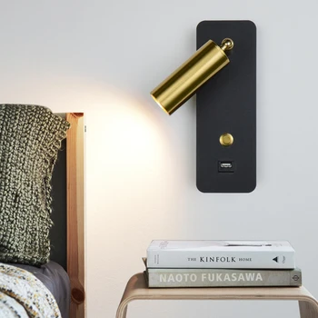 Современный светодиодный настенный светильник для спальни, прикроватной тумбочки, гостиной, настенного бра с переключателем USB, украшения дома, светильник для внутреннего освещения, блеск